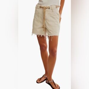 Free people Moxie Mid Rise Belted Drawstring Cutoff Denim Shorts